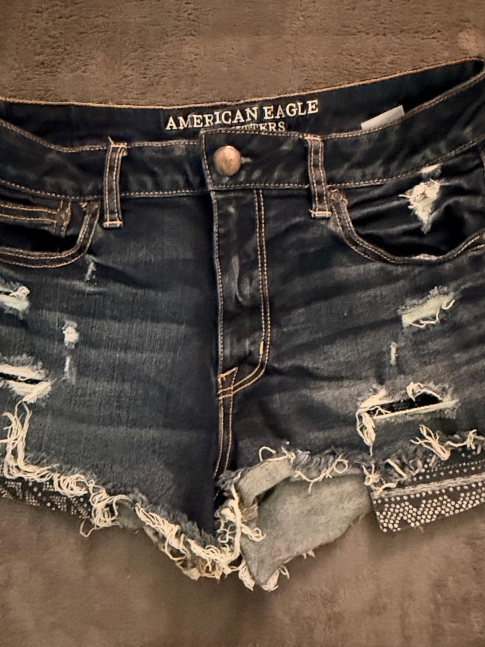 American Eagle Outfitters Dark Blue Distressed Denim Cutoff Shorts